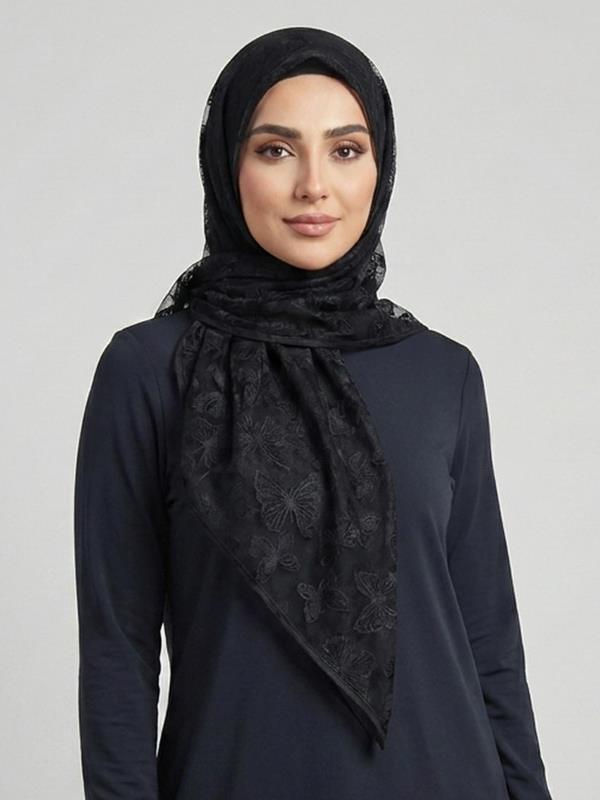 روسری زنانه مدل مینی اسکارف توری طرح پروانه