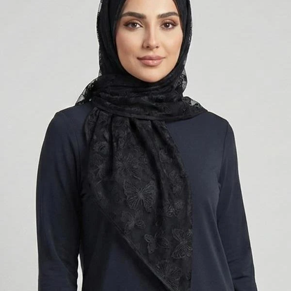 روسری زنانه مدل مینی اسکارف توری طرح پروانه