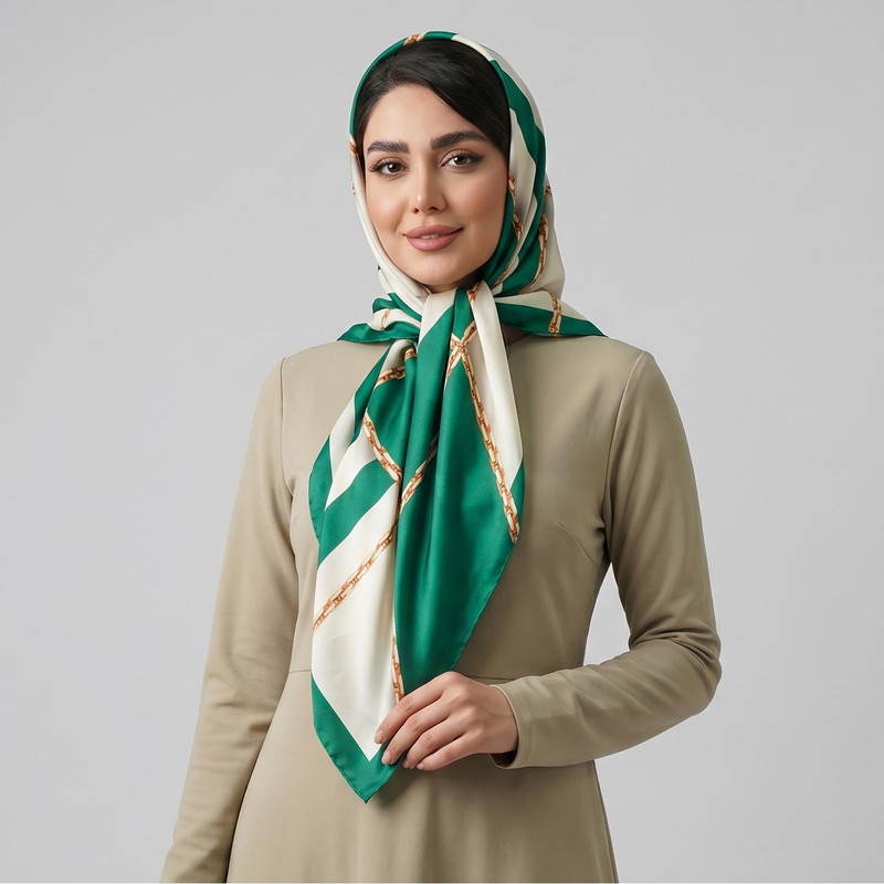 روسری زنانه مدل ابریشم دست دوز طرح زنجیری کلاسیک کد ana-2821