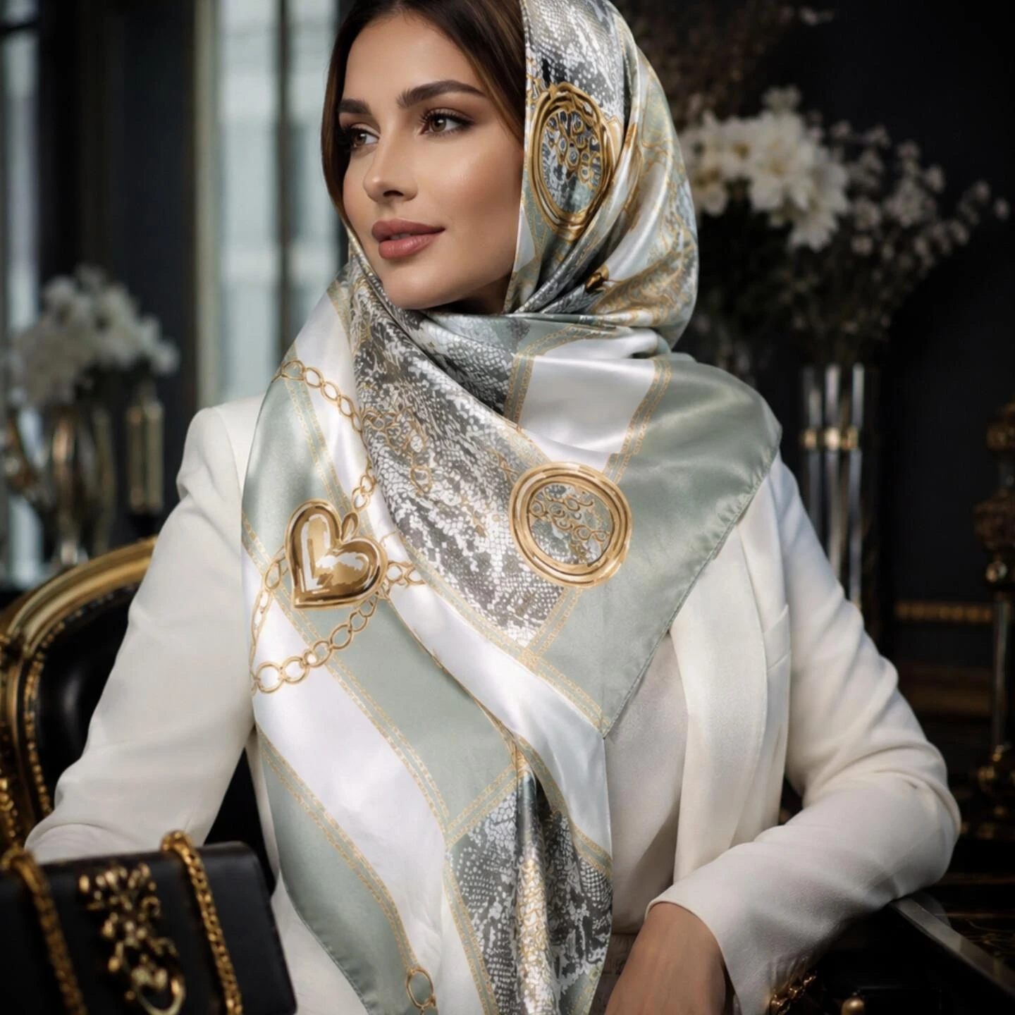 روسری ابریشم توییل پوست ماری دلینه